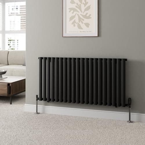 Image of DuraTherm® 600 x 1200mm Black Horizontal Designer Radiator Single Column Oval Tube Modern Central Heating Panel Bathroom Radiators