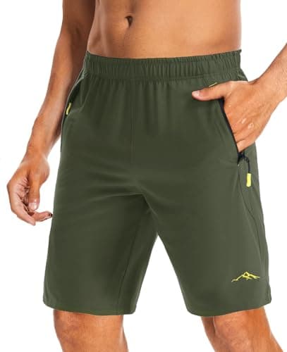 Image of Peakwell Men's Workout Sport Shorts Breathable Jogger Outdoor Shorts Golf Running Zip Pockets, Army Green, 36