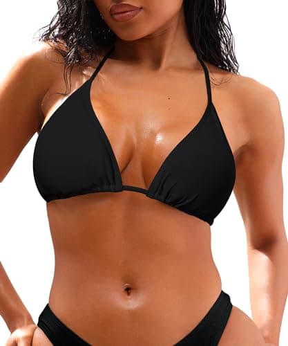 Image of Coloquin Women's Bikini Top Sexy Triangle Bikini Tops Padded String Bikinis Swimwear Black M