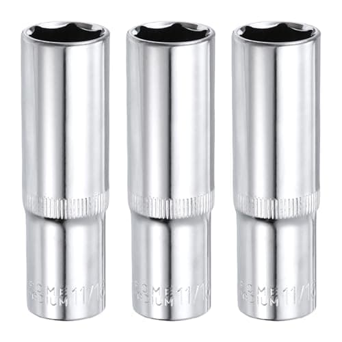 Image of sourcing map 3pcs 6-Point Socket 1/2" Drive by 11/16" SAE 3.07" Length Deep Socket CR-V Square Drive Sockets Mirror Polished Chrome Socket Hand Tool for Car Repair Mechanical Maintenance