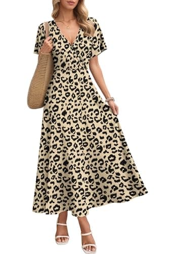 Image of AUSELILY Maxi Dress for Women - Summer Casual Long Dresses for Ladies with Pockets Leopard L