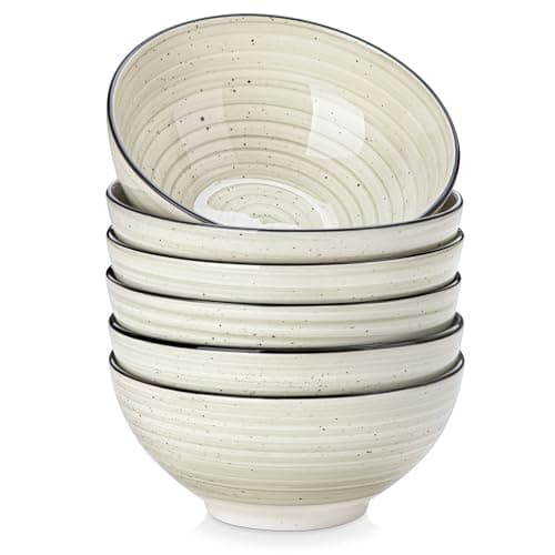 Image of vancasso Bonbon Cereal Bowls Set of 6, 28 oz Ceramic Soup Bowls, Serving Bowls for Salad, Noodle, Oatmeal, Ice Cream, Dishwasher & Microwave Safe, Beige