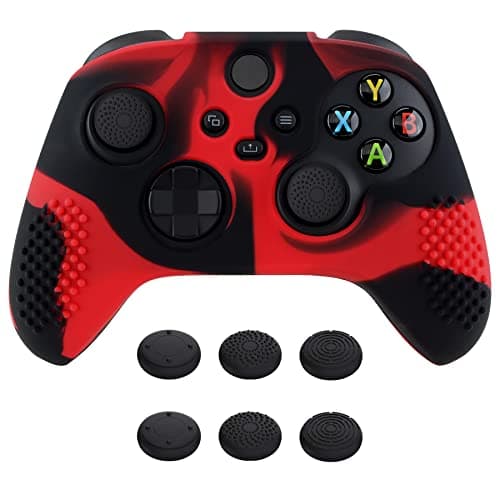 Image of eXtremeRate PlayVital 3D Studded Edition Anti-Slip Silicone Cover Skin for Xbox Series X Controller, Soft Rubber Case Protector for Xbox Series S Controller with Black Thumb Grip Caps - Red & Black