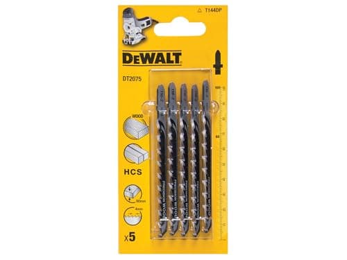 Image of DeWalt DT2075QZ Jigsaw Blades for Wood T-Shank HCS T144DP (Pack of 5) - Packaging May Vary