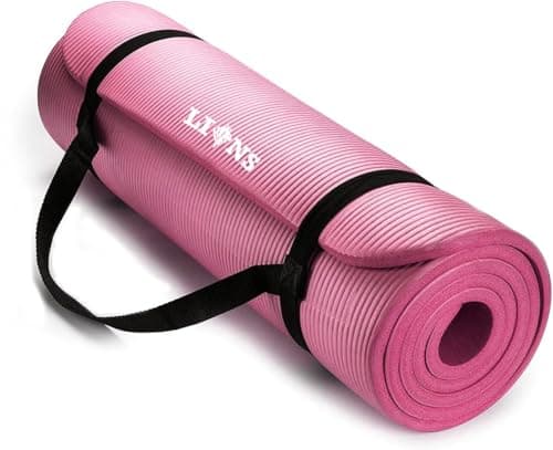 Image of Lions 10mm Extra Thick Large Yoga Mat – 183 x 61 cm, Exercise Yoga Matt for Men Women Non Slip Foam Padded Camping Pilates Mats with Carry Strap (Pink)