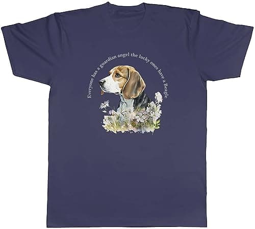 Image of Shopagift Beagle Mens T-Shirt Pet Dog Lover Guardian Angel Tee Gift Navy Blue