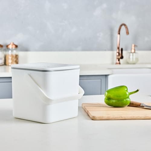 Image of Minky Homecare Kitchen Compost Bin – Countertop Food Waste Caddy with Easy Wipe Clean Interior – Made in The UK - 3.5L (0.9 gal.) (White)