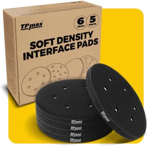 Image of 5 Pack 150 mm Sanding Interface Pads, Hook and Loop - 150 mm Soft Density Sponge Cushion Buffer Backing Pads with 6-Hole Foam Interface Pads for Orbital Sander Woodworking