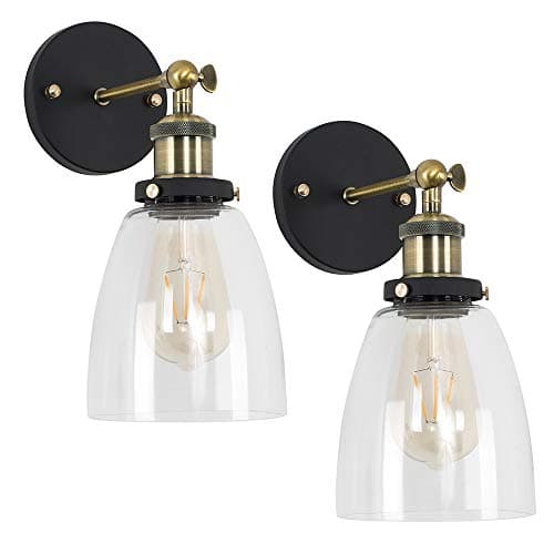 Image of MiniSun | Retro Style Antique Brass and Black Metal Wall Light Fittings | Wall Lamps & Sconces, Home Décor & Improvement Essential | Set of 2 | Mains Wired