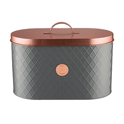 Image of Typhoon Henrik Grey Coated Steel Bread Bin With Copper Lid, 7.5 L