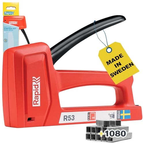 Image of Rapid R53 Light Duty Staple Gun for Wood & Upholstery – Staples Included 1080 pcs – Wall Stapler - Upholstery Staple Gun with Ergonomic Handle & All-Steel Interior – Made in Sweden (5001747)