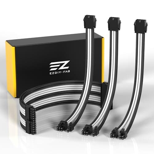 Image of EZDIY-FAB PSU Cable Extension Sleeved Custom Cable for Power Supply,Soft Nylon Braided with Comb Kit 24PIN/8PIN to 6+2Pin/ 8PIN to 4+4PIN-30CM 300MM - Black and White