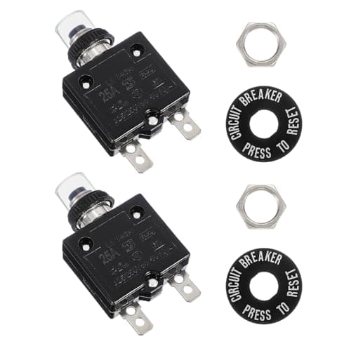 Image of sourcing map 2 Pcs 25Amp Push Button Circuit Breaker, 125/250V AC 50V DC Manual Reset Thermal Overload Protector with Waterproof Button Caps