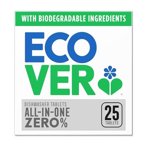Image of Ecover Zero Dishwasher Tablets, Contains Salt & Rinse Aid, Powerful Cleaning, Pack of 1, 25 Tablets