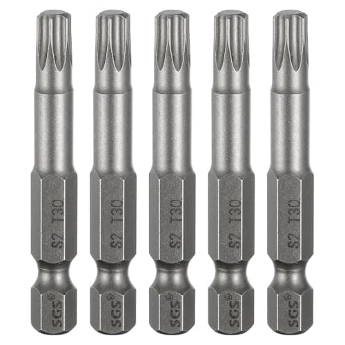 Image of sourcing map 5pcs T30 Torx Head Screwdriver Bit 1/4" Hex Shank 2" (50mm) Long Magnetic No Hole Tip Tamper Proof 6 Point Star Screw Driver Drill Bits S2 Steel Industrial Power Screwdrivers