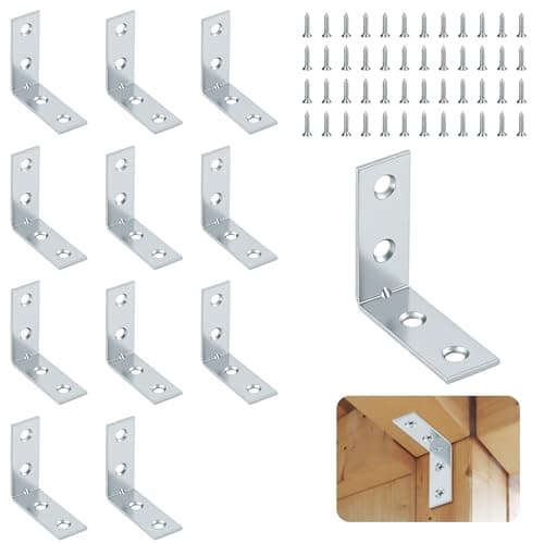 Image of NUTKIT 12 Pcs Angle Brackets for Wood, Metal Small L Shaped Brackets for Wood with Screws, 90 Degree Galvanised Steel Corner Bracket for Fix &Repaire Furniture,Shelves,Windows,Cabinets (40x 40x15mm)