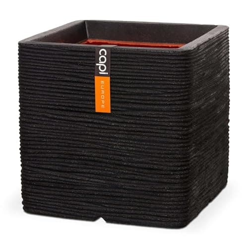 Image of CAPI EUROPE - Planter square Rib NL - 30x30 - Black - Opening Ø24 - Pot for indoor and outdoor use - Shatterproof - 100% recyclable - KBLR902
