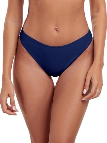 Image of Ocean Blues Women's High Leg Bikini Briefs Medium Coverage Swim Bottom, Navy Blue, Size Large