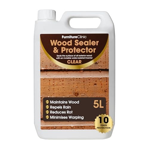 Image of Furniture Clinic Outdoor Wood Preserver - 5L Clear Waterproof Wood Sealant Treatment for Garden Furniture, Fences, Decking & Sheds - Easy Application with a Brush, Roller or as a Spray