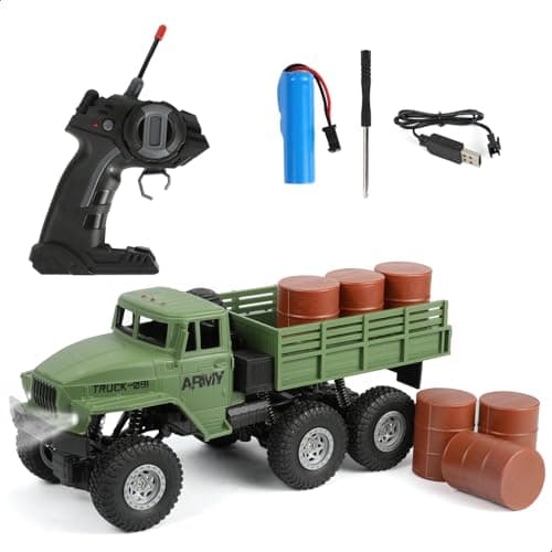 Image of SEBUNAS 1:18 Military Truck Model, Transport Vehicle, Realistic Replica with Fuel Cans, Fine Details, Ideal for Collection and Display