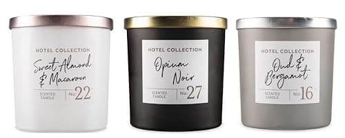 Image of Hotel Collection Scented Candles, Sweet Almond & Macaroon, Opium Noir, Oud & Bergamot - (Pack of 3)