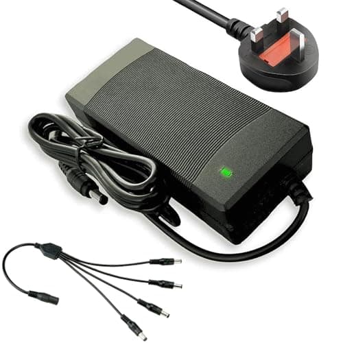 Image of Sentry 12V 5A PSU CCTV Camera Power Supply Unit 5 AMP Adapter 12 Volt AC to DC Transformer UK plug mains lead 240v AC to 12v Monitors DVR recorders and Lighting 1, 4 or 8 Way Power Splitter Cable