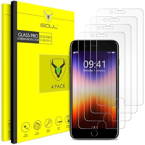Image of iSOUL 4-Pack Screen Protector for iPhone SE 3/2 (2022/2020 Edition), Tempered Glass iPhone 8/7, 6s/6, 4.7-Inch Tempered Glass Film [Ultra HD] [3D Touch] [Case Friendly] [Lifetime Replacement Support]