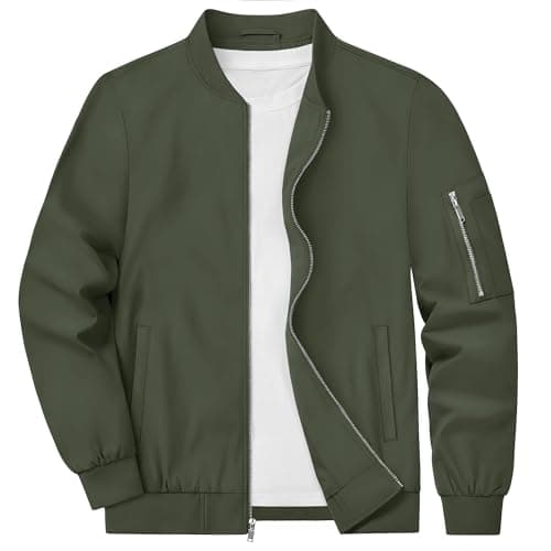 Image of KEFITEVD Men s Bomber Baseball Jacket Thin Cargo Jackets Military Windbreaker with Zipper Pockets, XL, Army Green