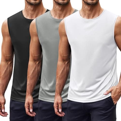 Image of COOFANDY Tank Top for Men Gym Vests Bodybuilding Vest Round Neck Sleeveless Tshirt Summer Beach Vest Workout Singlets Black/White/Light Grey L