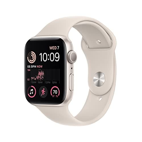 Image of Apple Watch SE (2nd Gen) (GPS, 44mm) - Starlight Aluminium Case with Starlight Sport Band, Regular (Renewed)