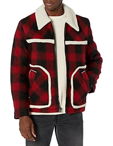Image of Levi's Men's Rancher Jacket Coat, Red Plaid Wool Blend, Large