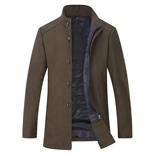 Image of YOUTHUP Mens Wool Coat with Gilet Winter Thick Trench Coat Casual Outdoor Warm Peacoat, Brown, XL