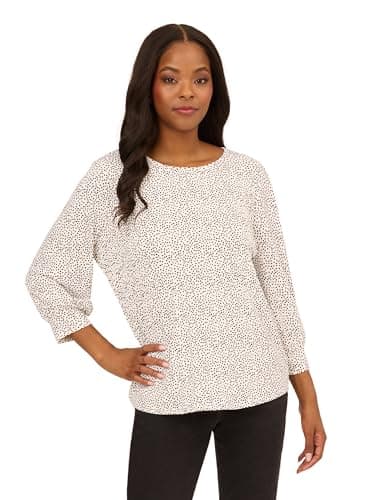Image of Adrianna Papell Women's Print Knit Pleated Trapeze Top, Ivory/Black Confetti, S