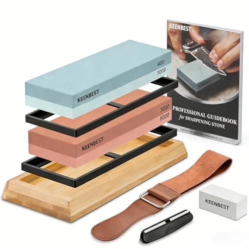 Image of KEENBEST Actual Grit Premium Material Sharpening Stone Set 400 1000 3000 8000 Whetstone Japanese Knife Sharpener Stone Wetstones for Sharpening Knives Wet Stone Red