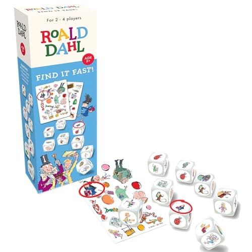 Image of Roald Dahl Find It Fast Card Game, Ages 5+, 2-4 Players, Family Dice Game, Blue and White