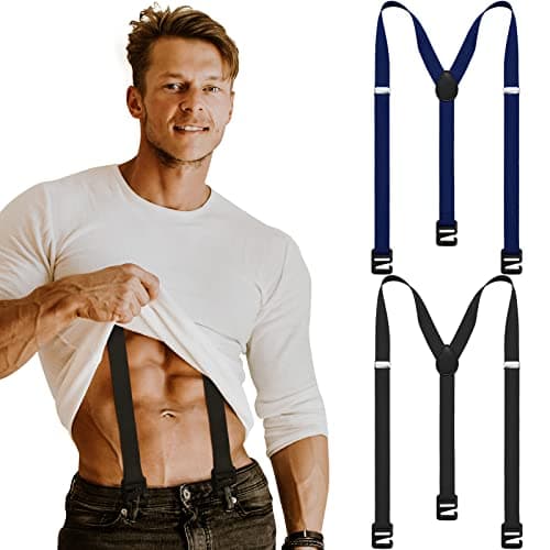 Image of 2 Pcs Hidden Suspenders for Men Hiking, Winter Outdoor, Ski Pant - Black, Navy, 51in-2XL