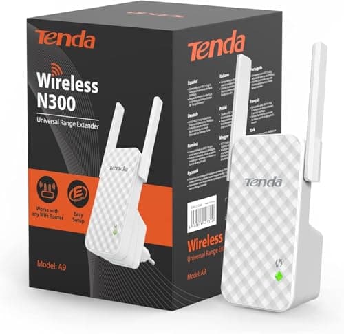 Image of Tenda A9 N300 universal WLAN amplifier repeater with two antennas for maximum coverage (300 Mbps, WPA, WPA2, compatible with all common WLAN routers) white