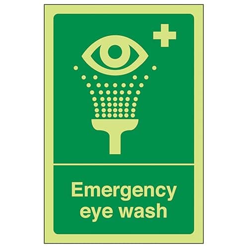 Image of V Safety GITD Emergency Eye Wash - Portrait 100 x 150 mm - Glow In The Dark Self Adhesive Vinyl Safety Sign
