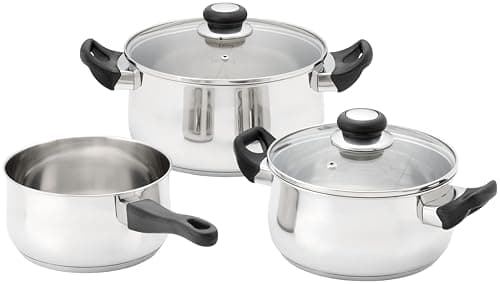 Image of Judge Vista 3 Piece Cookware Set – 18cm Saucepan, 20cm Casserole & 24cm Stockpot, Stainless Steel Cookware for Induction & All Hobs, Durable Kitchen Pan Set