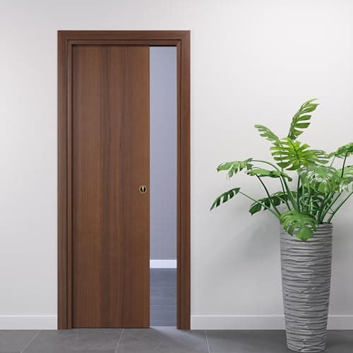 Image of PORTE ITALIANE Interior Door Sliding Door Concealed Door Modern Interior Doors High Density Wood Frames Water-Resistant Waterproof Various Sizes 70 x 210 cm Lock Burnished National Walnut