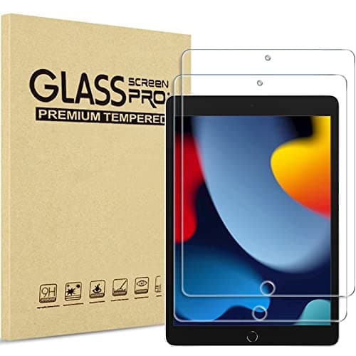Image of ProCase 2 Pack Screen Protector for iPad 9th/8th/7th Generation 10.2 Inch, Tempered Glass Screen Film Guard 9H Hardness, Anti-Scratch- Clear