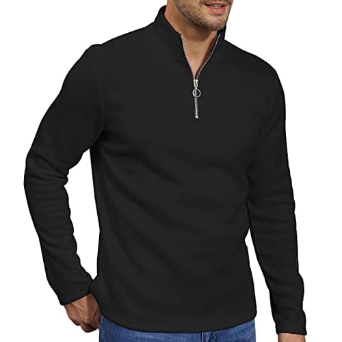 Image of Halfword Mens Pullover Zipper Fleece Cardigans Casual Long Sleeve Sweatshirt Lightweight Jumper Black 2XL