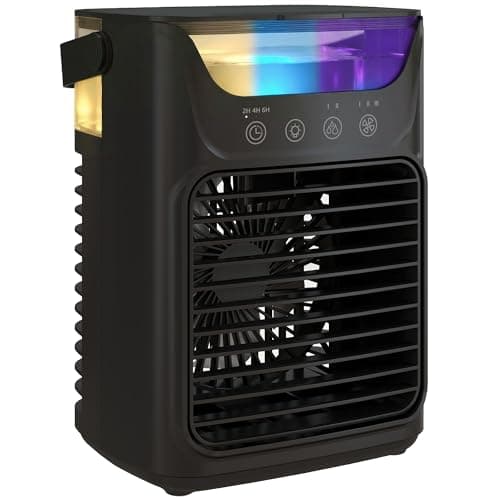 Image of HOMCOM Portable Air Conditioner, 4-in-1 Mini Air Cooler with 3 Wind Speed, 2 Cool Mist, RGB 7 LED Light, 700ml Water Tank, 2-6H Timer, Small Cooling Fan for Home, Office, Bedroom, Black