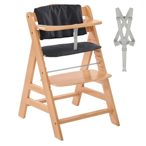 Image of Hauck Alpha+ Wooden Highchair with Tray & Harness – Adjustable Baby High Chair - Natural
