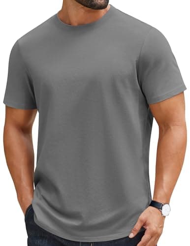 Image of COOFANDY Men's T Shirt 100% Cotton Heavyweight Short Sleeve Crew Neck Tee Basic Plain Tops Regular Fit Dark Grey M