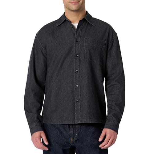 Image of Amazon Essentials Men's Modern Oversized-Fit Denim Button-Down Shirt, Black, M