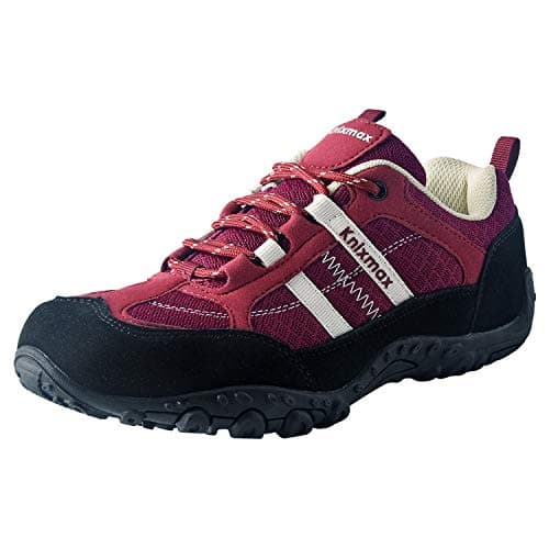 Image of Knixmax Women's Hiking Shoes Lightweight Walking Trainers Breathable Non-Slip Outdoor Trekking Approach Shoes Wine Red 6UK - 39EU