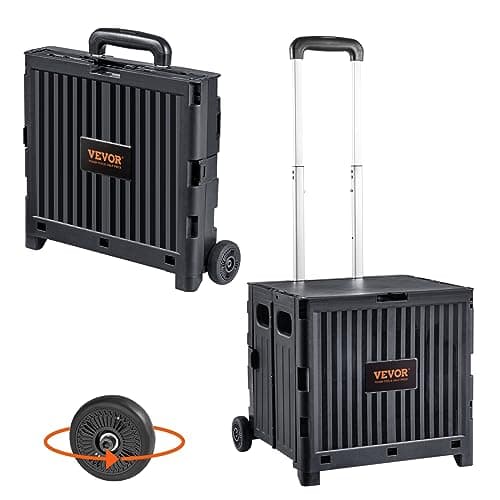 Image of VEVOR Foldable Utility Cart, 80 lbs Load Capacity, Folding Portable Rolling Crate Handcart with Durable Heavy Duty Telescoping Handle and 2 Wheels for Travel Shopping Moving Luggage Office Use, Black