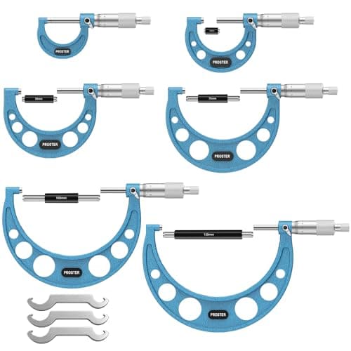 Image of Proster Outside Micrometer - 6 Piece Outside Metric Micrometer(0-25mm, 25-50mm, 50-75mm, 75-100mm, 100-125mm, 125-150mm) with 0.01mm Resolution Digital Micrometer for Mechanical, Automotive Repair