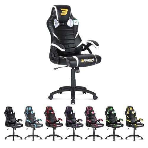 Image of BraZen Puma PC Gaming Chair for Adults Ergonomic Office Computer Chairs Gaming for Adults Video Games Seat Ergonomic Office Computer Video Games Seat Black White